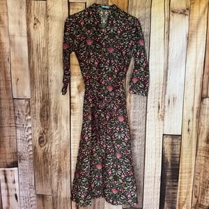 J.McLaughlin Dress Anabelle Black Floral Midi Romantic Garden Feminine Small